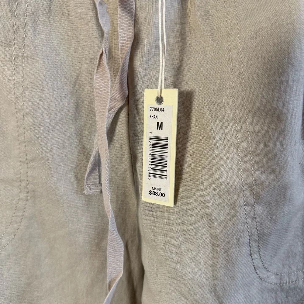 Max Studio Women's Wide-Leg Drawstring Linen Cotton Pants - Beige - Picture 5 of 10